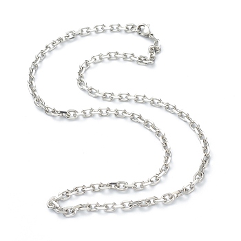 304 Stainless Steel Cable Chain Necklaces, with Lobster Claw Clasps, Faceted, Stainless Steel Color, 19.60 inch(49.8cm), 5mm