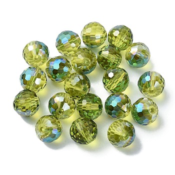 AB Color Plated Glass Beads, Faceted Round, Olive Drab, 10x9mm, Hole: 1.5mm