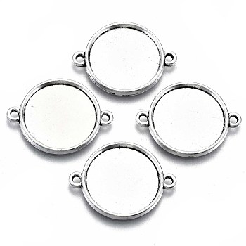 Tibetan Style Alloy Cabochon Connectors Settings, Cadmium Free & Lead Free, Flat Round, Antique Silver, Tray: 18mm, 26x20x2mm, Hole: 1.8mm, about 588pcs/1000g