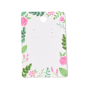 Rectangle Floral Paper Jewelry Display Cards with Hanging Hole, for Earring & Necklace Display, Green, 9x6x0.05cm, Hole: 1mm