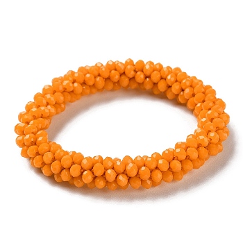 Crochet Glass Beads Braided Stretch Bracelet, Nepel Boho Style Bracelet, Orange, Inner Diameter: 1-7/8 inch(4.9cm)