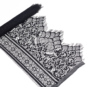 Polyester Lace Trimming, with Single Wave Edge, Sewing Craft Decoration, Black, 250x0.1mm, 3m/strand