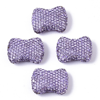 Handmade Polymer Clay Rhinestone Beads, Bowknot, Violet, PP14(2.0~2.1mm), 15.5~16.5x22.5x8.5~9.5mm, Hole: 1.6mm