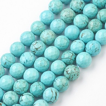 Synthetic Turquoise Bead Strands, Faceted, Round, 8mm, Hole: 1mm, about 46pcs/strand, 14.9 inch(38cm)
