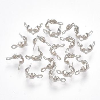 Iron Bead Tips, Calotte Ends, Clamshell Knot Cover, Platinum Color, Size: about 7.5mm long, 4mm wide, 3mm inner diameter, hole: 1mm, about 750pcs/50g