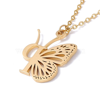 Initial Letter with Butterfly Pendant Necklace(NJEW-C026-01G-P)-3
