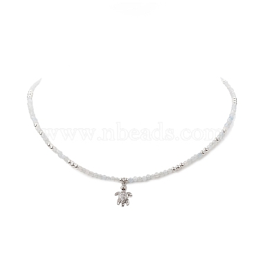 Clear Cubic Zirconia Tortoise Pendant Necklace with Natural Aquamarine Beaded Chains for Women(NJEW-JN04271-04)-4