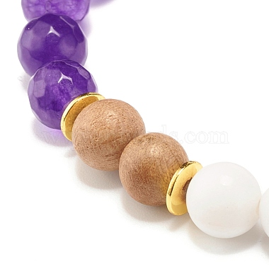 Смешанные каменные и деревянные круглые бусины эластичные браслеты для женщин(BJEW-JB07503)-7