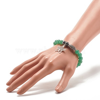 Gemstone & Synthetic Hematite Stretch Bracelet with Star Charm(BJEW-JB07714)-5