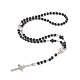Natural Lava Rock & Synthetic Turquoise Rosary Bead Necklace(NJEW-JN04238)-1