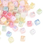 UV Plating Opaque Acrylic Beads, Iridescent, Cube, Mixed Color, 8.5x8.5x8.5mm, Hole: 2.5mm(MACR-K361-43)
