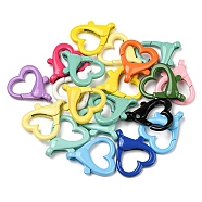 (Defective Closeout Sale: Slight Peeling) Spray Painted Eco-Friendly Alloy Lobster Claw Clasps, Cadmium Free & Nickel Free & Lead Free, Heart, Mixed Color, 26x22x5.5mm, Hole: 4x2.3mm, about 20pcs/bag(PALLOY-XCP0001-96)