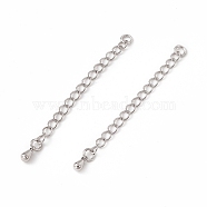 Brass Curb Chain Extender, End Chains with Tiny Teardrop Charms, Platinum, 53x3mm, Hole: 2.5mm(KK-K271-02P)