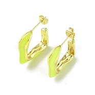 Enamel Twist Square Stud Earrings, Real 18K Gold Plated Brass Half Hoop Earrings for Women, Yellow, 23x21.5x5.5mm, Pin: 0.8mm(EJEW-P214-23G-03)