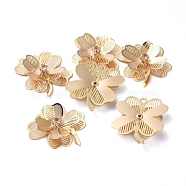 3D Brass Pendants, with Rhinestone, Clover, Real 18K Gold Plated, 24.3x24.3x4.5mm, Hole: 1.5mm(KK-I661-04G)