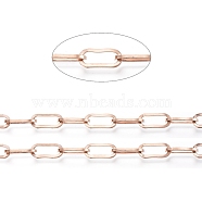 Ion Plating(IP) 304 Stainless Steel Paperclip Chains, Unwelded, with Spool, Flat Oval, Rose Gold, 13.5x6x1.5mm, about 32.8 Feet(10m)/roll(CHS-D030-02RG)