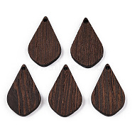 Natural Wenge Wood Pendants, Undyed, Teardrop Charms, Coconut Brown, 28x18x3.5mm, Hole: 1.8mm(WOOD-T023-82)
