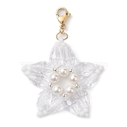 Christmas Snowflake Shell Pearl & Glass Pendant Decorations, Lobster Claw Clasps Charm for Bag Key Chain Ornaments, Golden, 64mm(HJEW-TA00185)