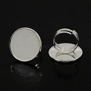 Adjustable Brass Ring Mountings and Settings, Round, Silver Color Plated, Tray: 25mm, Ring: 17mm(J24J4061)