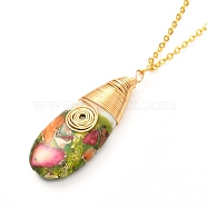 Teardrop Natural Imperial Jasper Pendant Necklace for Girl Women, Brass Cable Chain Necklace, Golden, 17.32 inch(44cm)(NJEW-JN03705)