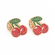 Alloy Enamel Safety Brooches, Enamel Pin, with Iron Pin, Cherry, Light Gold, Red, 16.5x14.5x9.5mm, Pin: 1.2mm(JEWB-TAC0002-09A)