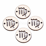 Unfinished Natural Poplar Wood Links Connectors, Laser Cut, Flat Round with Constellation, Virgo, 29.5x2.5mm, Hole: 2.5mm(WOOD-S045-139B-05)