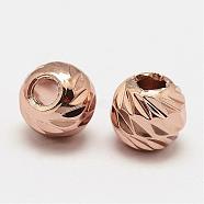 Brass Spacer Beads, Round, Faceted, Cadmium Free & Nickel Free & Lead Free, Real Rose Gold Plated, 5.8x5mm, Hole: 2mm(KK-P056-11RG-NR)