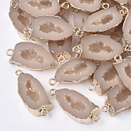 Druzy Resin Links connectors, Imitation Geode, with Light Gold Plated Iron Loops, Blanched Almond, 29~30x13x7mm, Hole: 1.8mm(X-RESI-S383-027E)
