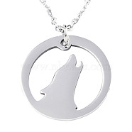 201 Stainless Steel Pendant Necklaces, with Cable Chains and Lobster Claw Clasps, Wolf, Stainless Steel Color, 17.71 inch(45cm), 1.5mm(NJEW-S105-JN515-45-1)