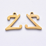 Vacuum Plating 201 Stainless Steel Charms, Laser Cut, Golden, Letter.Z, 11.5x11x1mm, Hole: 1mm(STAS-R105-Z-G)