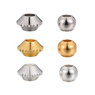 900Pcs 6 Style Brass Spacer Beads, Bicone & Round, Golden & Silver & Platiunm(KK-ZZ0001-15)