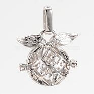 Rack Plating Brass Cage Pendants, For Chime Ball Pendant Necklaces Making, Hollow, Round, Platinum, 21.5x23x16mm, Hole: 3.5x8.5mm, inner measure: 13mm(KK-S309-01P)
