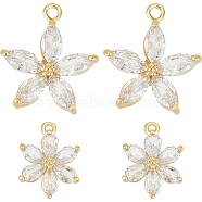 6Pcs 2 Style Brass Micro Pave Clear Cubic Zirconia Pendants, Flower, Real 18K Gold Plated, 15~21x11~18.5x4.5~5mm, Hole: 1.4~1.8mm, 3pcs/style(ZIRC-BBC0002-48)