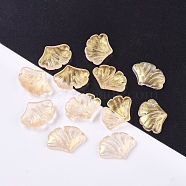Transparent Glass Pendants, with Glitter Powder, Leaf, Goldenrod, 14.5x20x4.5mm, Hole: 1.5mm(GLAA-L027-E08)