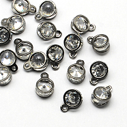 Flat Round Alloy Charms, with Cubic Zirconia, Gunmetal, 11x8x5mm, Hole: 1.5mm(ZIRC-R007-054A-01)