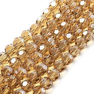 Electroplate Transparent Glass Beads Strands, Faceted(32 Facets), Round, Pearl Luster Plated, Camel, 8mm, Hole: 1mm, about 66~69pcs/strand, 19.29~19.57 inch(49~49.7cm)(EGLA-A035-T8mm-A17)