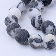 Natural Zebra Jasper Beads Strands, Frosted, Round, 6~6.5mm, Hole: 1mm, about 63pcs/strand, 15.5 inch(G-Q462-6mm-01)