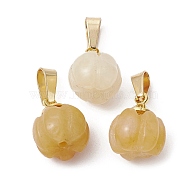 Natural Yellow Aventurine Pumpkin Charms with Golden Tone 304 Stainless Steel Snap on Bails, 12x9.5mm, Hole: 6.5x3mm(PALLOY-JF02349-02)