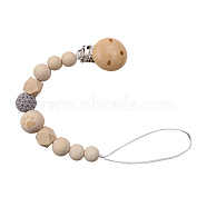 Wood Baby Pacifier Holder Chains, with Alloy Findings, BurlyWood, 270mm(AJEW-WH0261-73)
