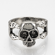 Alloy Finger Rings, Wide Band Rings, Skull, Antique Silver, Size 9, 19mm(RJEW-Q159-11)