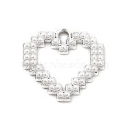 Alloy Pendaants, ABS Plastic Imitation Pearl Beads Heart Charms, Platinum, 16.5x17.5x2~2.5mm, Hole: 1.6~1.8mm(PALLOY-K258-01P)