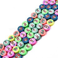 Handmade Polymer Clay Beads Strands, Flat Round with Ghost, Colorful, 9.5x4.5mm, Hole: 1.2mm, about 40pcs/strand, 14.65 inch~14.84 inch(37.2~37.7cm)(CLAY-T020-34)
