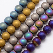 Electroplate Non-magnetic Synthetic Hematite Beads Strands, Matte Style, Round, Mixed Color, 8mm, Hole: 1.5mm, about 50pcs/strand, 15.7 inch(G-R363-8mm-M)
