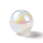 UV Plating Rainbow Iridescent Acrylic Beads, with Glitter Powder, Round, White, 12.5~13mm, Hole: 2.5mm(OACR-C010-14F)