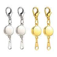 4 Sets 2 Colors Alloy Magnetic Clasps, with Lobster Claw Clasps and Chain Tabs, Flat Round, Platinum & Golden, 35mm, 2 sets/color(FIND-YWC0003-02)