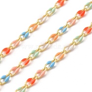 Brass Enamel Curb Chains, Soldered, with Spools, Real 18K Gold Plated, Mixed Color, 7x3x1.7mm(CHC-C003-13G-13)