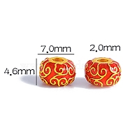 Brass Enamel Beads, Golden, Rondelle with Auspicious Clouds, Red, 7x4.6mm, Hole: 2mm(PW-WG41839-01)
