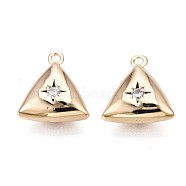 Brass Micro Pave Clear Cubic Zirconia Charms, Triangle with Star, Real 18K Gold Plated, 13.5x12.5x5mm, Hole: 1.4mm(KK-Q764-001)