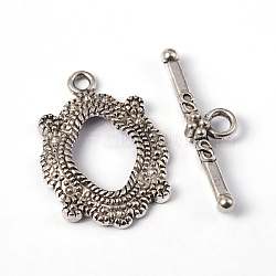 Alloy Toggle Clasps, Cadmium Free & Lead Free, Antique Silver Color, Oval: 24.5x17x3mm, hole: 2mm. Bar: 26x7.5x4.5mm, hole: 2.5mm(X-EA773Y)