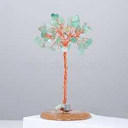 Natural Green Aventurine Chips Tree of Life Decorations, Natural Agate with Copper Wire Feng Shui Energy Stone Gift for Home Office Desktop Decoration, 110~120mm(PW-WG54461-04)